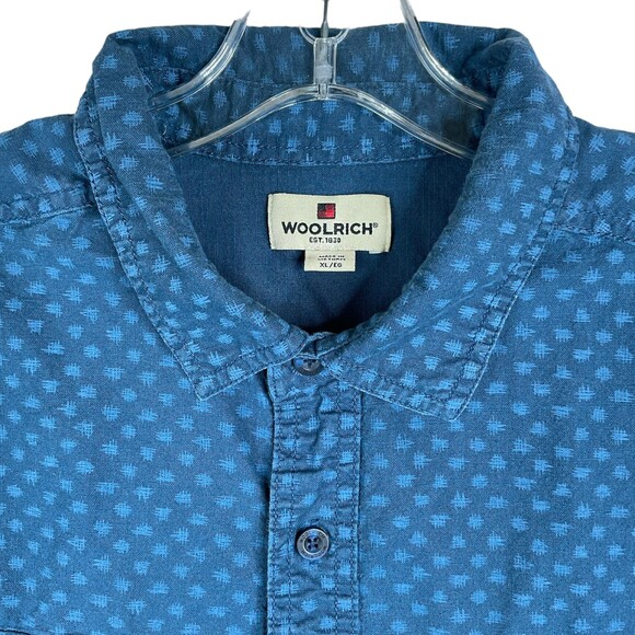 Woolrich Men’s XL Short-Sleeve Cotton Shirt – Blue, Casual Outdoor Button-Up - Picture 3 of 8